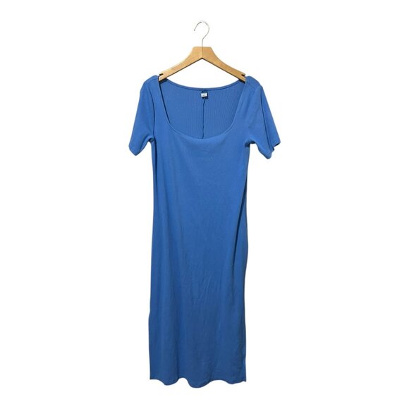Old Navy Women's Fitted Rib-Knit Scoop-Neck Midi Dress Blue Size Large L - Picture 2 of 5